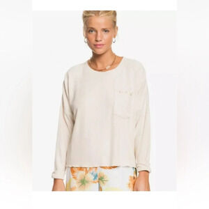 NWT Roxy Cozy Day long sleeve medium rib knit relaxed fit top in ivory/cream